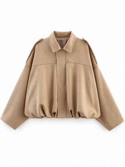 Tan Oversized Suede-Effect Bomber Jacket product view