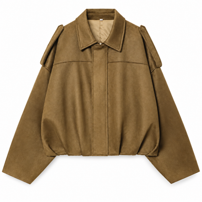 Tan Cropped Suede-Effect Bomber Jacket product view