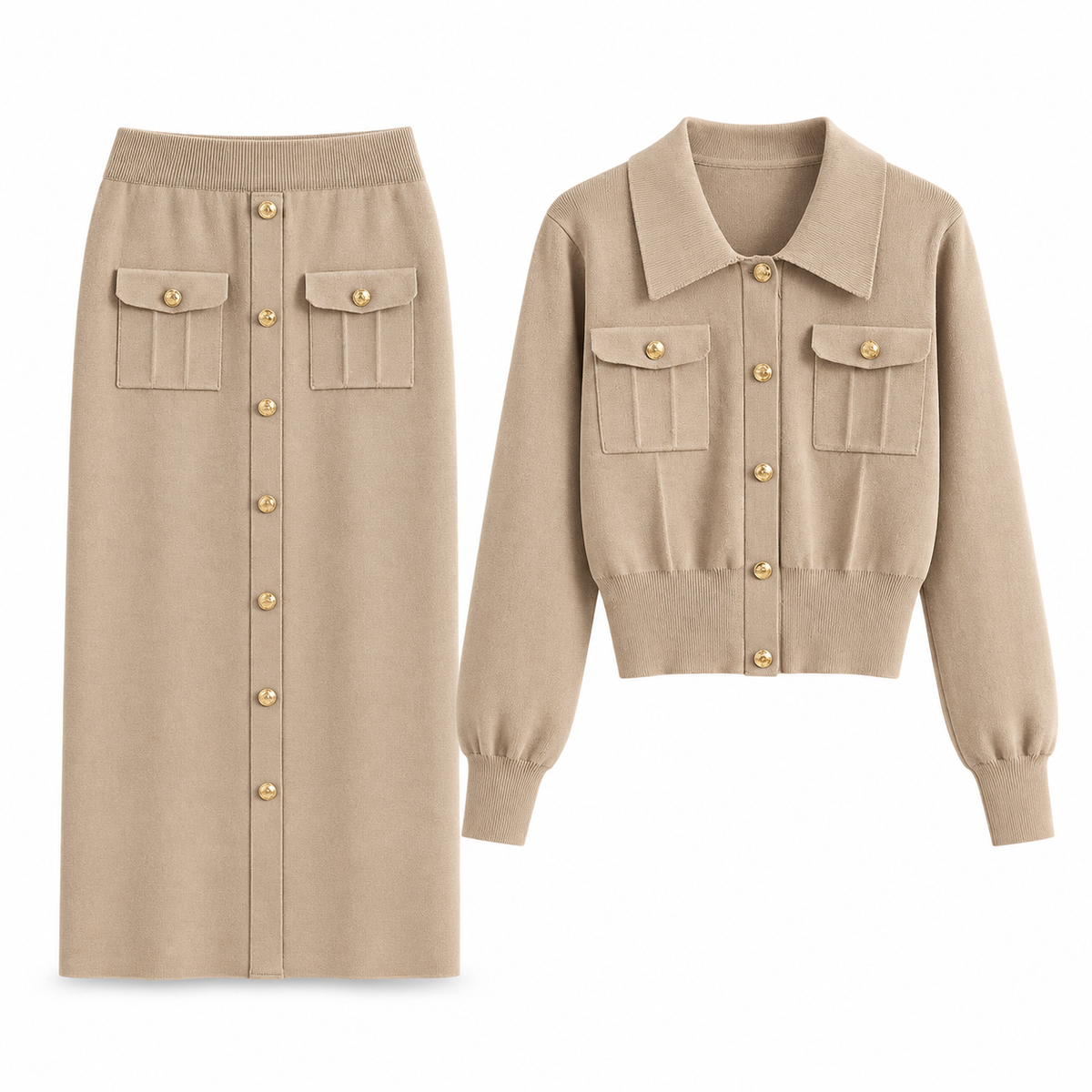Taupe Ribbed Knit Skirt Set product view