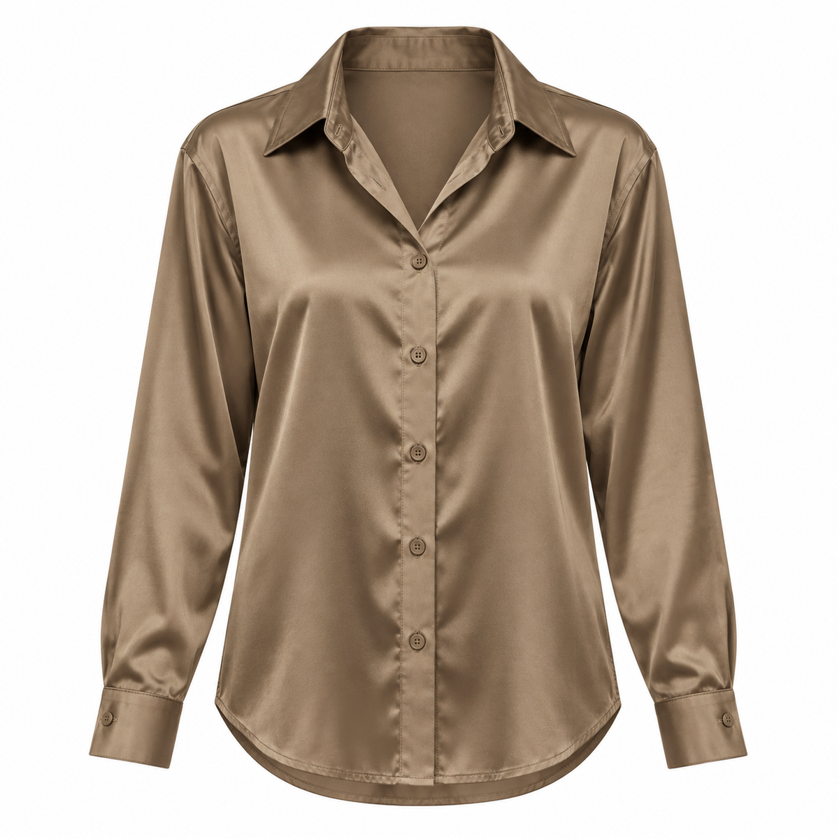 Taupe Satin-Look Long-Sleeve Shirt product view