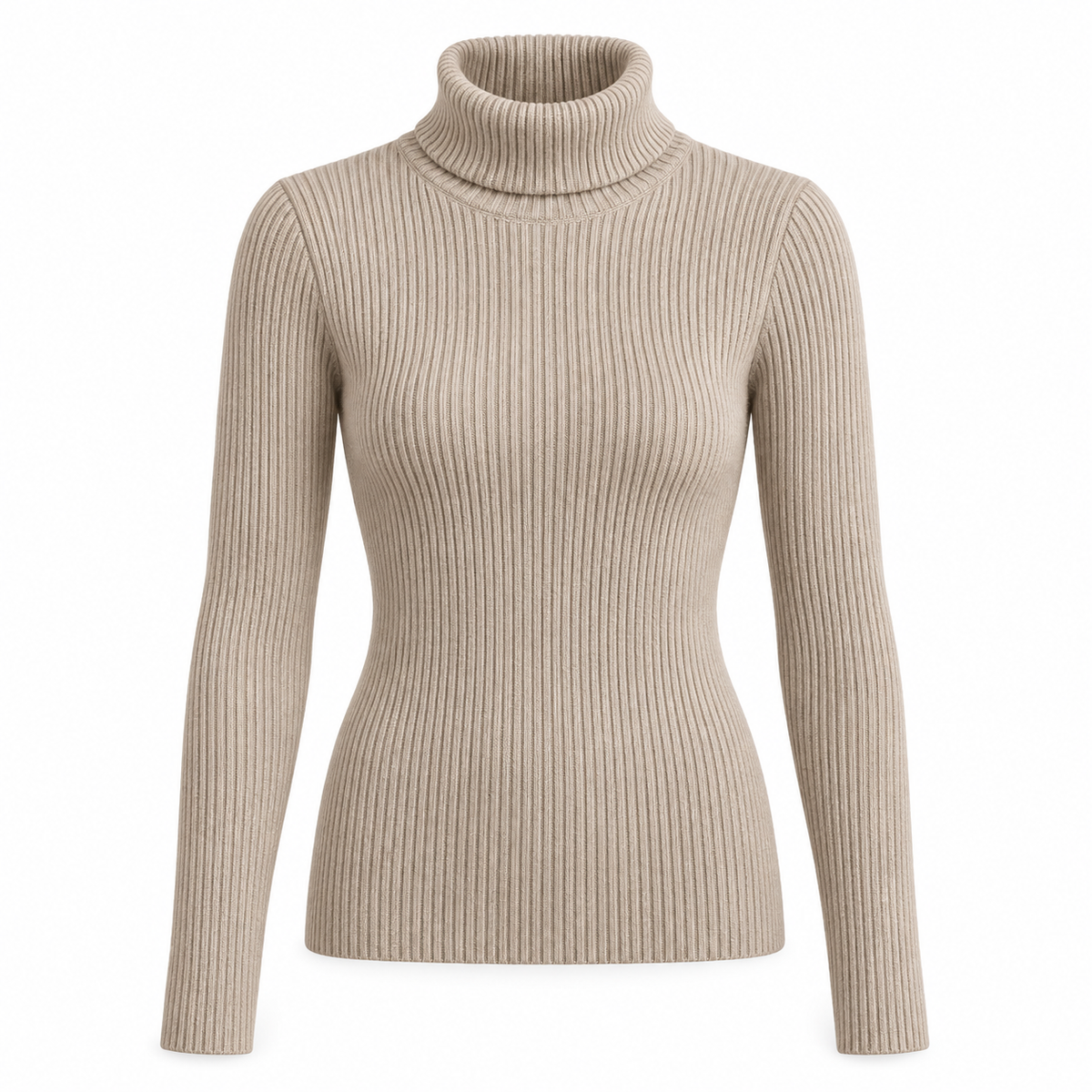 Taupe Soft Turtleneck Knit Sweater product view