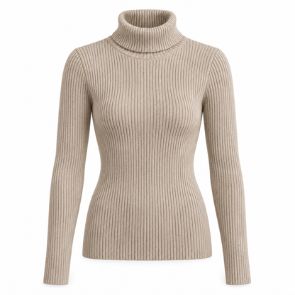 Taupe Soft Turtleneck Knit Sweater product view