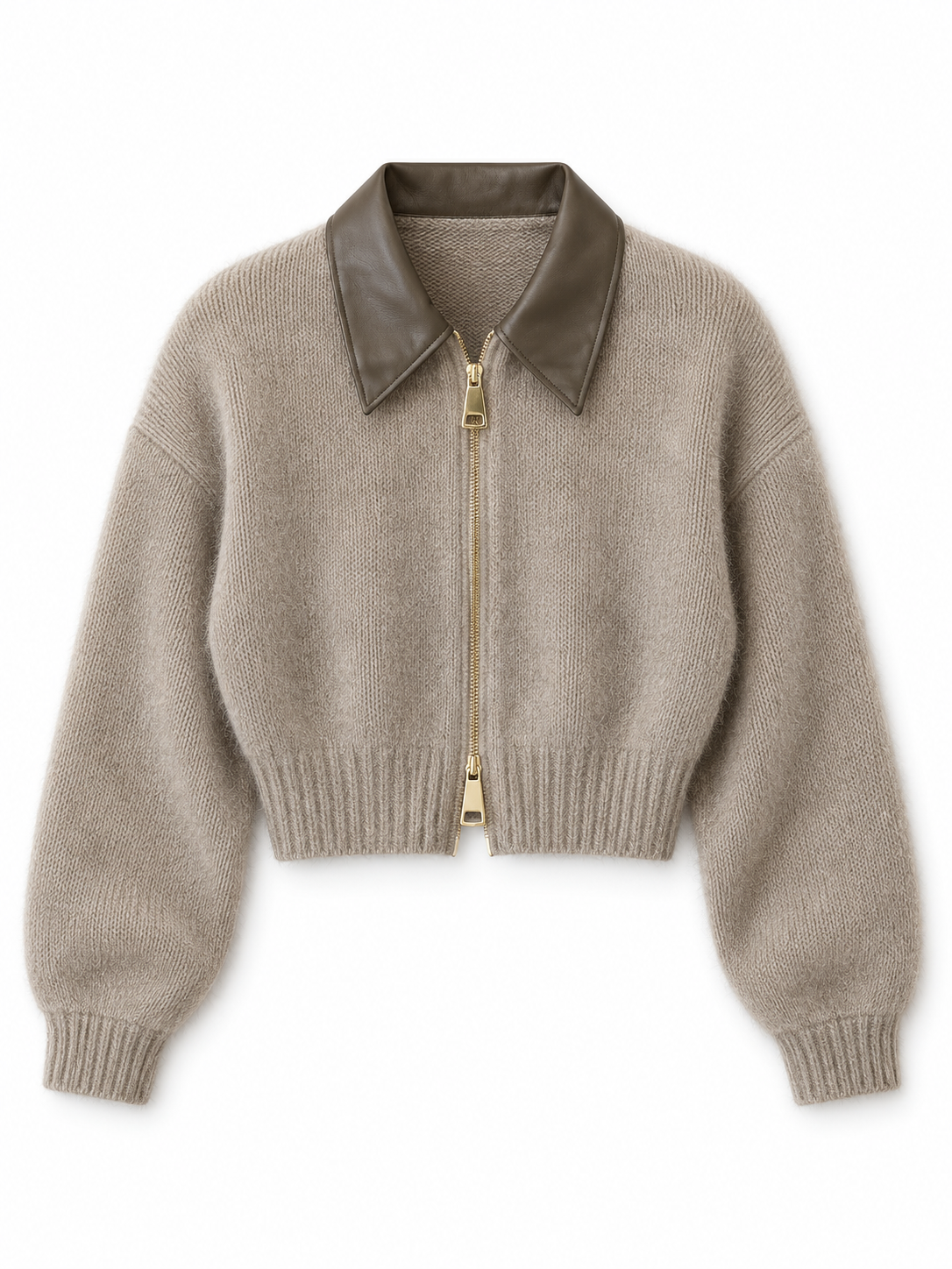 Taupe Cropped Zip Knit Cardigan product view