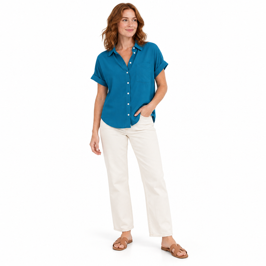 Relaxed Short-Sleeve Button Shirt