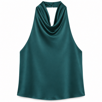 Teal Satin Halter Top product view
