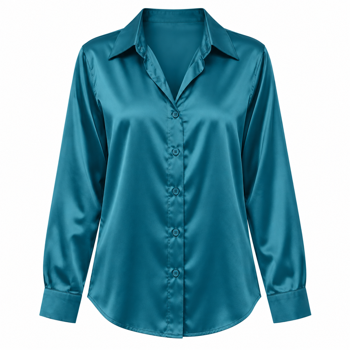 Teal Satin-Look Long-Sleeve Shirt product view