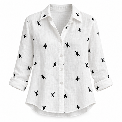White bird Relaxed Long-Sleeve Button Shirt product view
