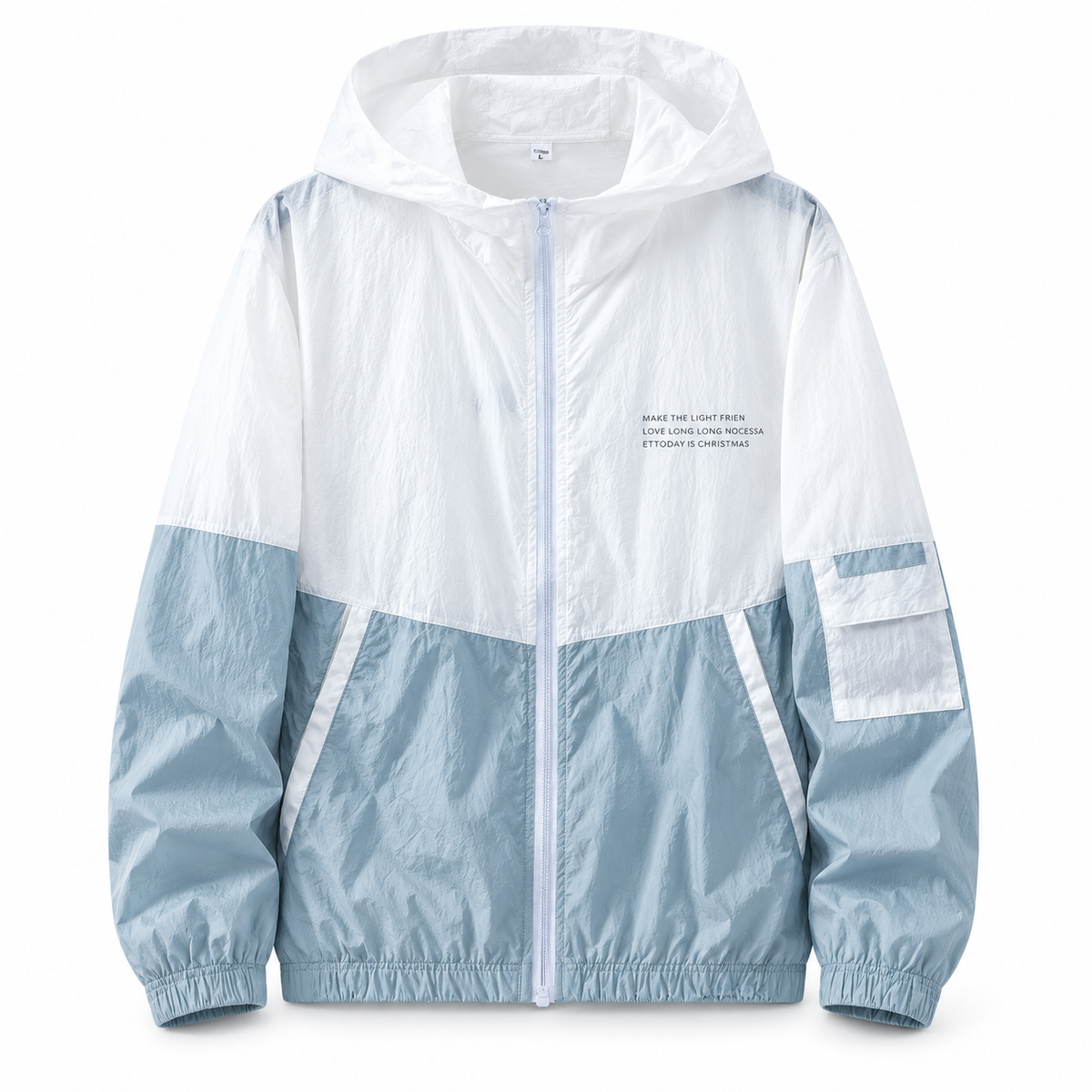 White blue Lightweight Hooded Windbreaker product view