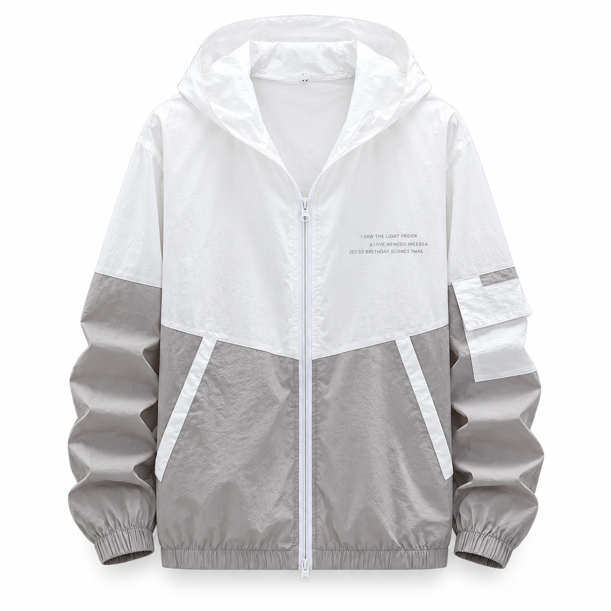 White gray Lightweight Hooded Windbreaker product view