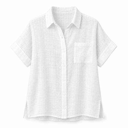 White Relaxed Linen Short-Sleeve Shirt product view