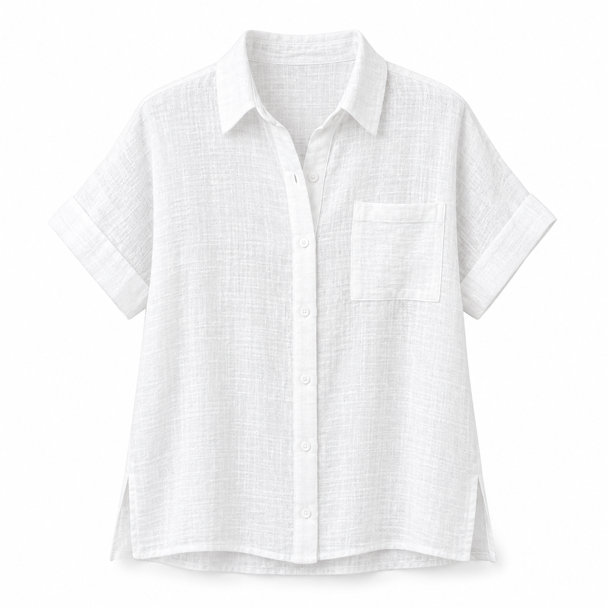 White Loose Linen-Blend Short-Sleeve Shirt product view