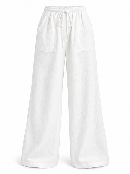 White Relaxed Wide-Leg Trousers product view