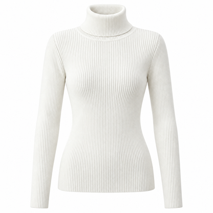 White Soft Turtleneck Knit Sweater product view