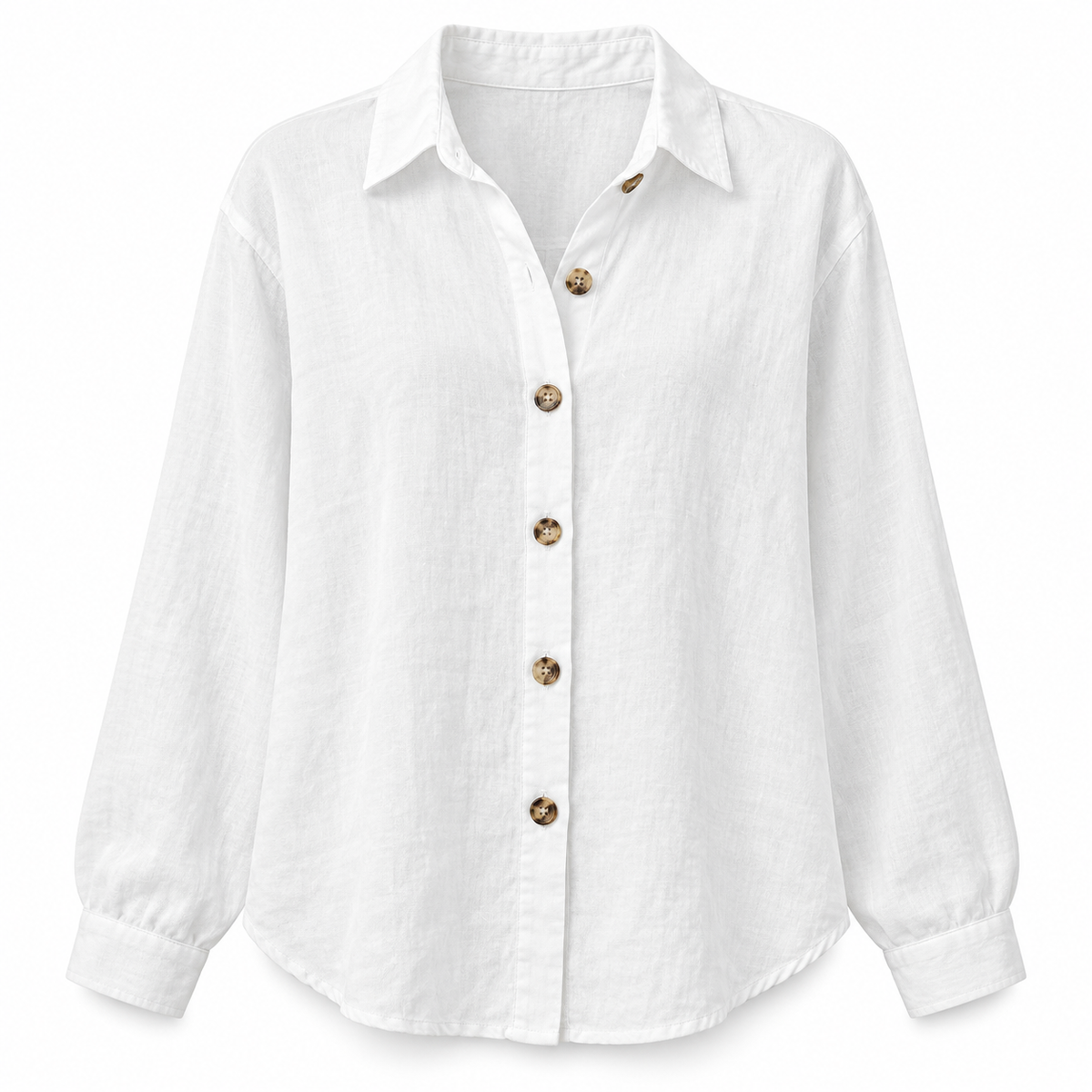 White Relaxed Cotton-Linen Long-Sleeve Shirt product view