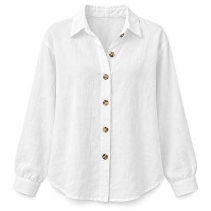 White Relaxed Cotton-Linen Long-Sleeve Shirt product view