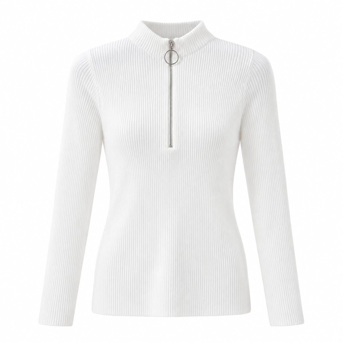 White Zip-Neck Knit Sweater product view
