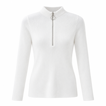White Zip-Neck Knit Sweater product view
