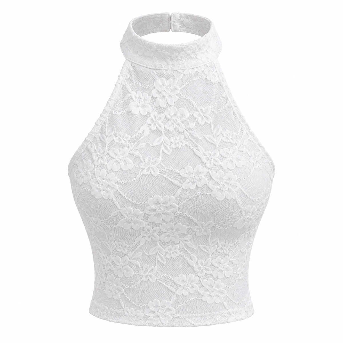 White Lace Halter Crop Top product view