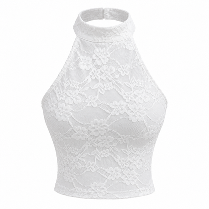 White Lace Halter Crop Top product view