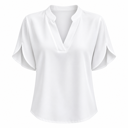Relaxte Blouse met V-Hals en Korte Mouwen