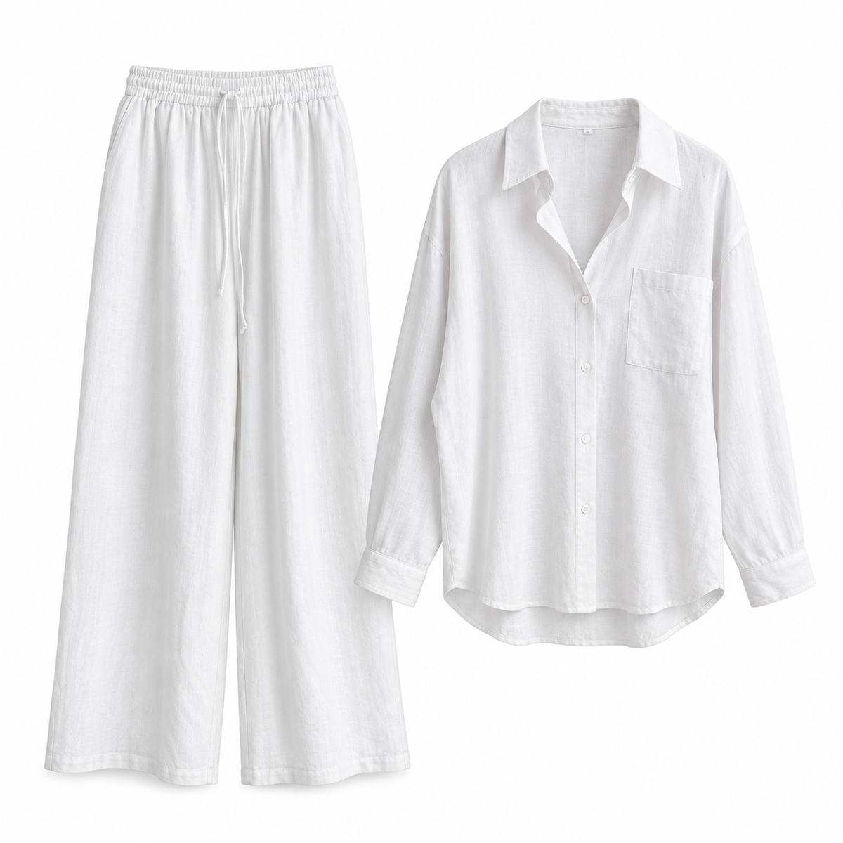 White Relaxed Linen Shirt & Trouser Set product view