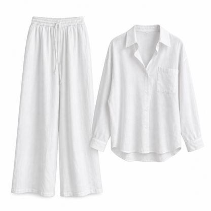 White Relaxed Linen Shirt & Trouser Set product view