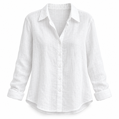White Relaxed Long-Sleeve Button Shirt product view