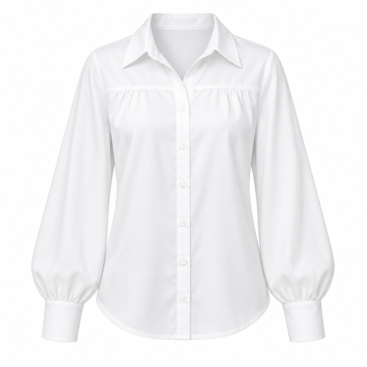Lantern-Sleeve Button Blouse