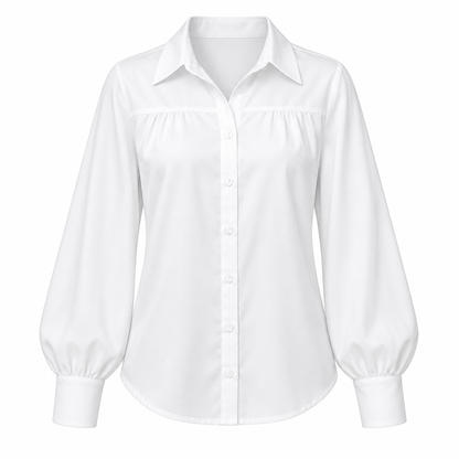 Lantern-Sleeve Button Blouse