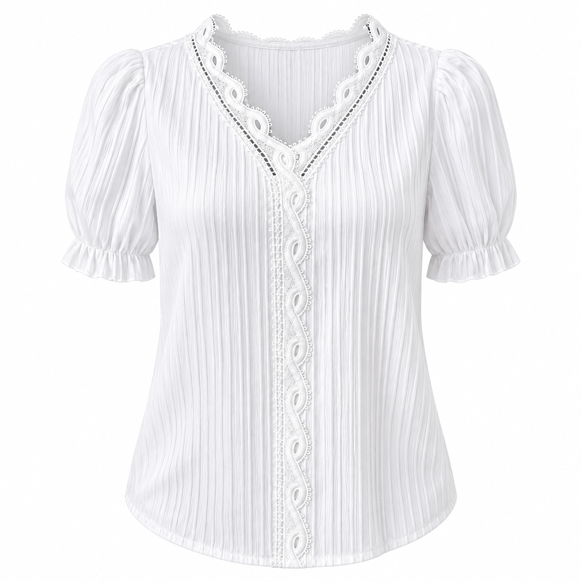 Lace-Trim V-Neck Blouse