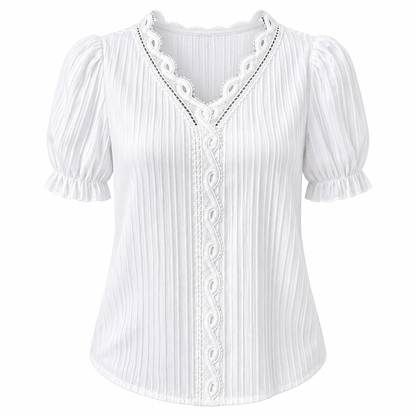 Lace-Trim V-Neck Blouse