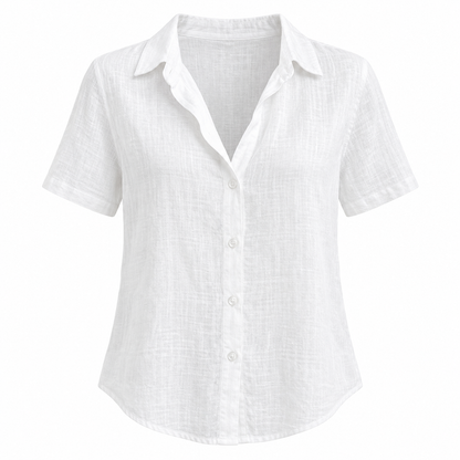 White Relaxed V-Neck Summer Blouse product view