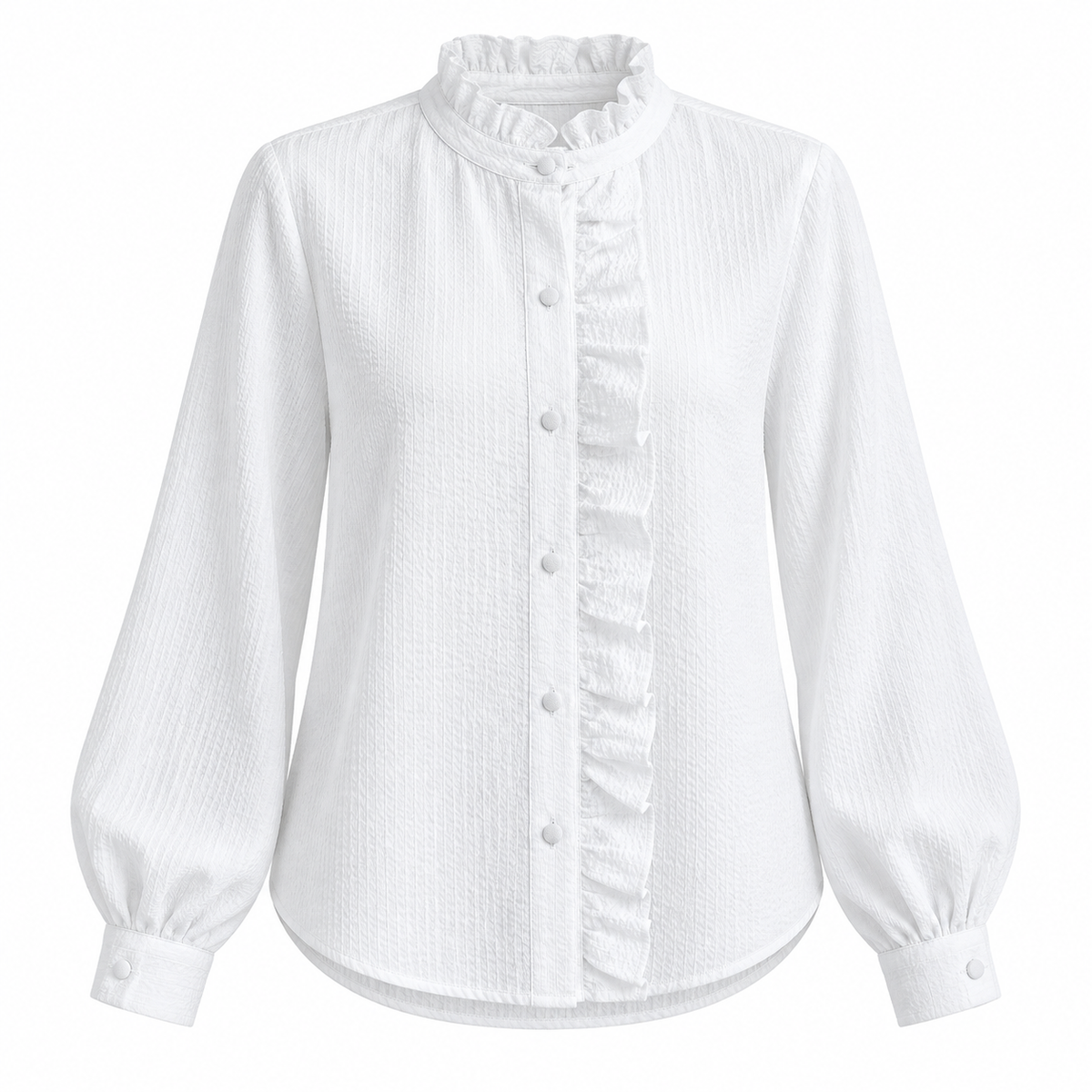 Ruched High-Neck Button Blouse