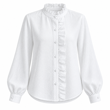 Ruched High-Neck Button Blouse