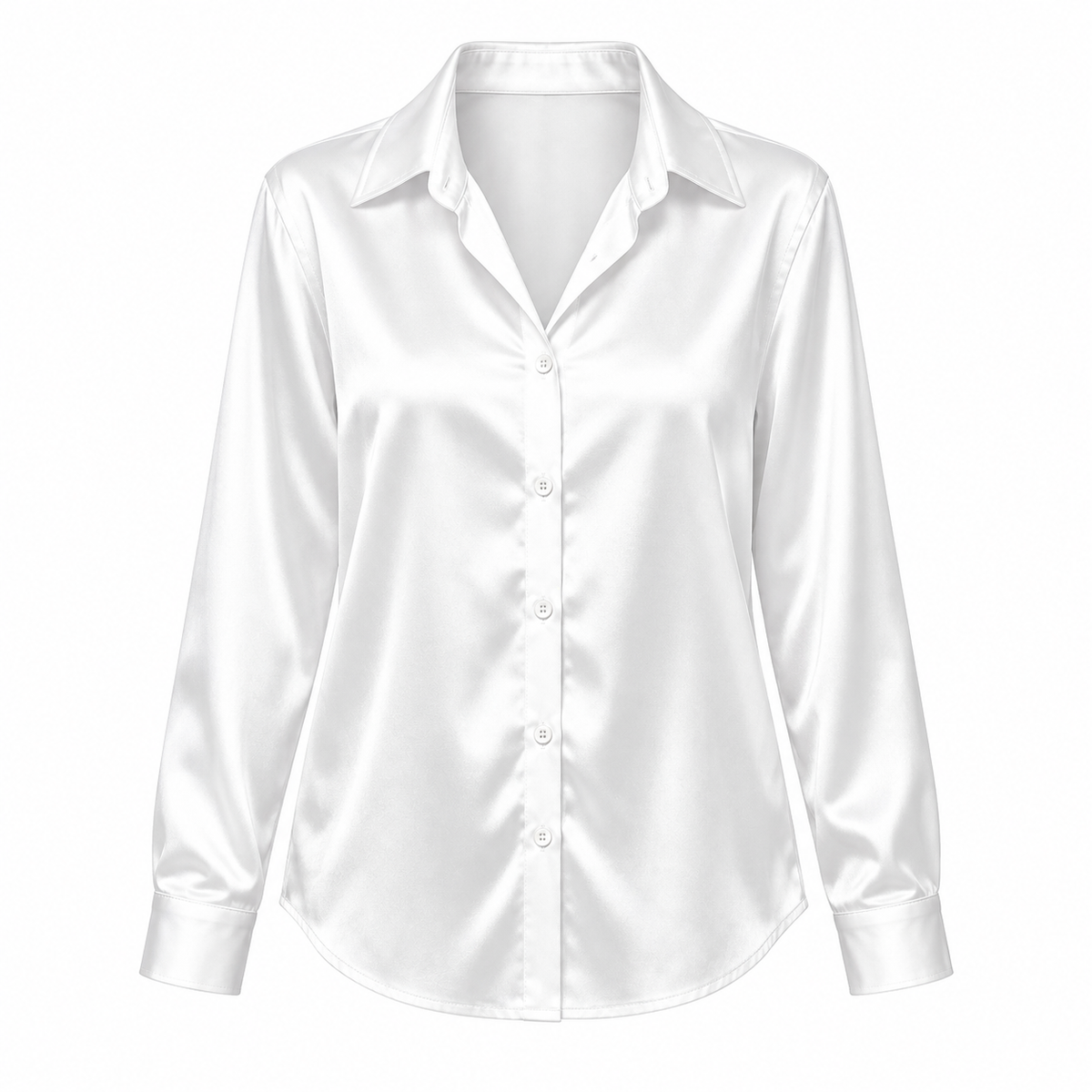 White Satin-Look Long-Sleeve Shirt product view