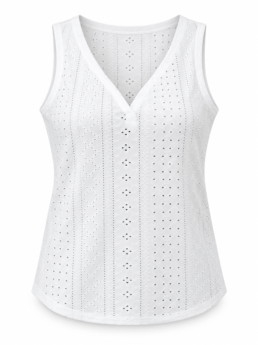 White Eyelet Button Tank Top product view
