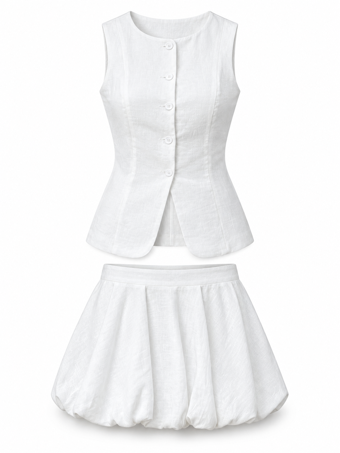 White Cotton Vest & Skirt Set product view
