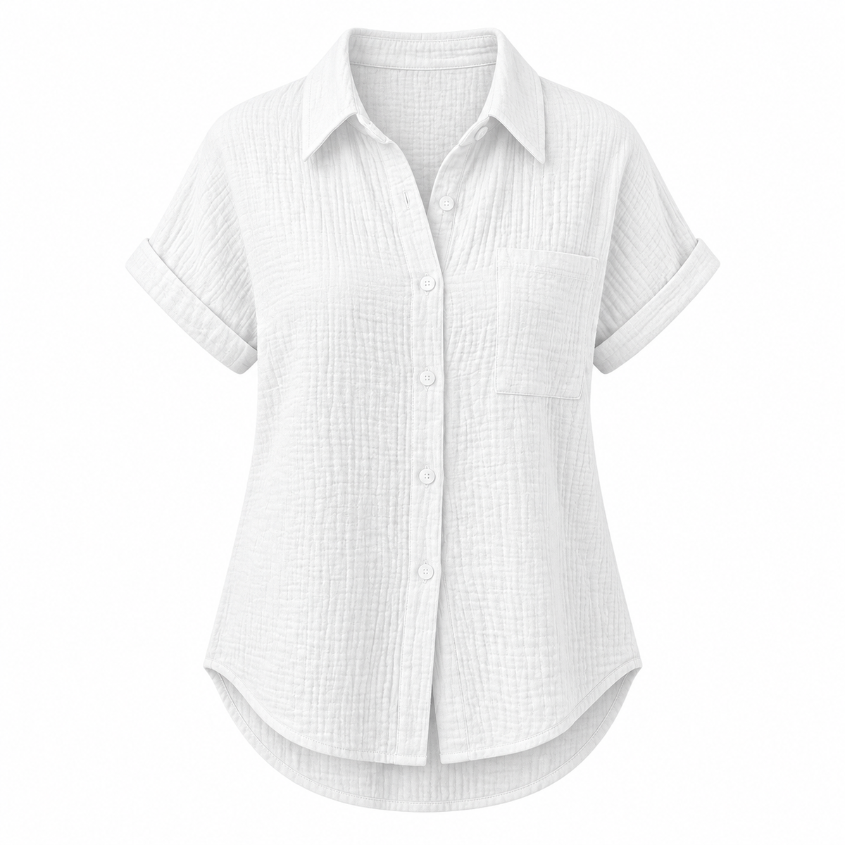 White Relaxed Cotton-Blend Short-Sleeve Shirt product view