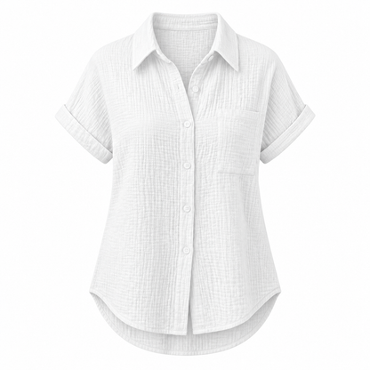 White Relaxed Cotton-Blend Short-Sleeve Shirt product view