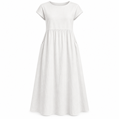 Relaxed Linen-Blend Midi Dress