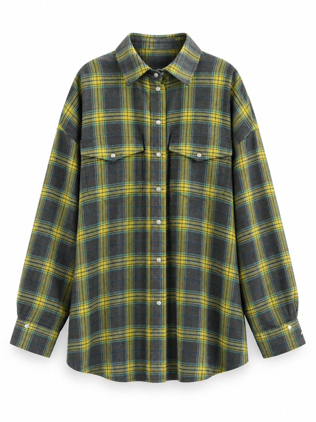 Yellow charcoal plaid Oversized Plaid Shirt product view