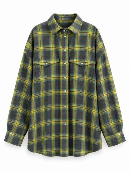Yellow charcoal plaid Oversized Plaid Shirt product view