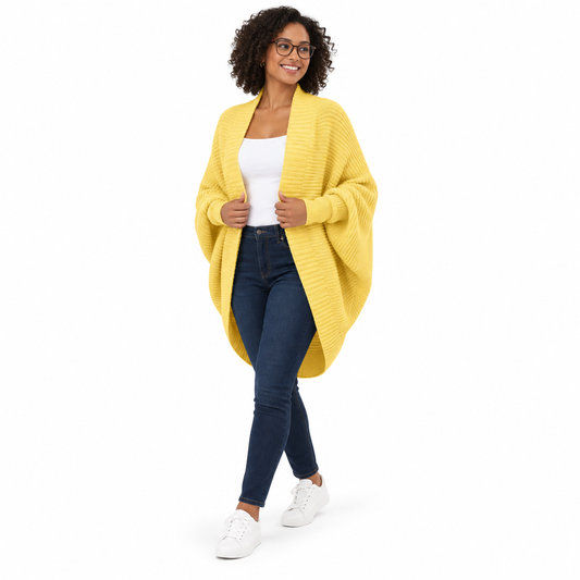 Yellow Relaxed Open Knit Cardigan shown on a model